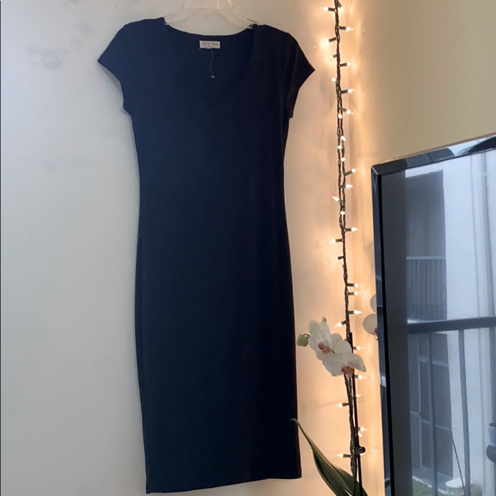 Black tight dress, below knees